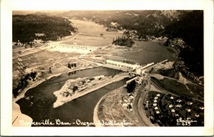 RPPC Birds Eye View Bonneville Dam Oregon Washington Christian Photo Postcard D8