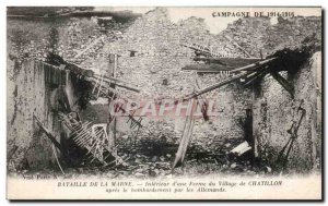 Old Postcard Army Battle of the Marne Interior of a farm village of Chatillon...