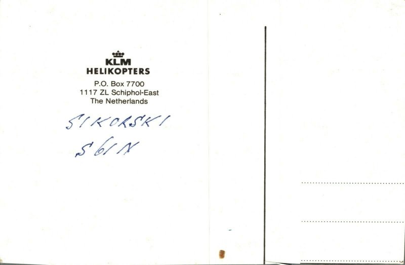 Airplane KLM Helikopters Helicopter Vintage Postcard B.14