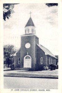 J40/ Leland Mississippi Postcard c1940s St James Catholic Church  191