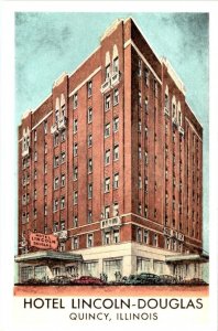 Quincy IL Illinois  HOTEL LINCOLN-DOUGLAS  ca1940's Vintage Advertising Postcard