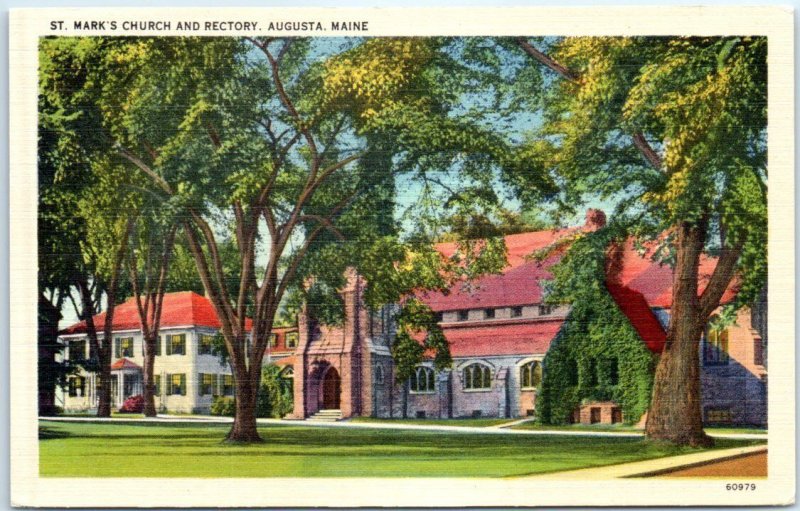 Postcard - St. Mark's Church and Rectory - Augusta, Maine