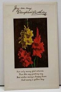 Daughters Birthday Greeting Hand Colored Yellow Red Flowers Photo Postcard H16