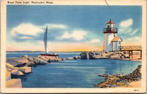 Brant Point Light, Nantucket MA c1940 Vintage Postcard S52