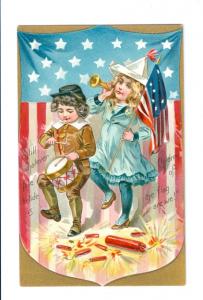 LP01  4th July Fourth postcard,  Tuck #109, fireworks