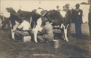 Vermont State Farm Farmers Milking Cows Crisp Image c1910 Real Photo Postcard