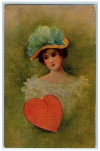 1907 Valentine Heart Woman Handpainted Hagerstown Maryland MD Antique Postcard