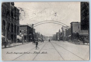 1908 South Saginaw Street Arch Railway Business District Flint Michigan Postcard