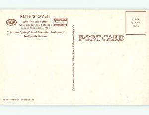 Unused Pre-1980 RUTH'S OVEN RESTAURANT Colorado Springs Colorado CO v6870