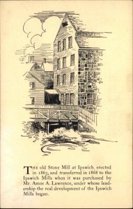 Ipswich Hosiery Old Stone Mill American History Ad Vintage Postcard