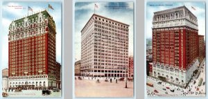 3 Postcards CHICAGO, IL ~ Blackstone & Hotel La Salle, Railway Exchange Building