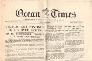 Ocean Times 1960 Ku Klux Klan US Flag Berlin Cunard Steam Ship Newspaper