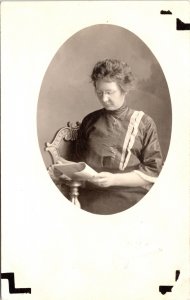 RPPC Woman Reading Alma Johnson Willmar MN to Anges Sundby Real Photo Postcard