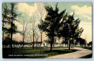1910 Kenton Ohio OH Vintage Postcard View Grove Cemetery Street Road Posted