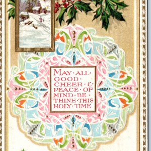 c1910s Christmas Greetings Beautiful Embossed Artistic Geometry Psychedelic A225