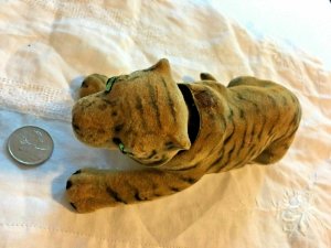 Vintage Felt Tiger Bobble Nodding Head 8” Green Eyes Teeth Unusual   SKU 043-106