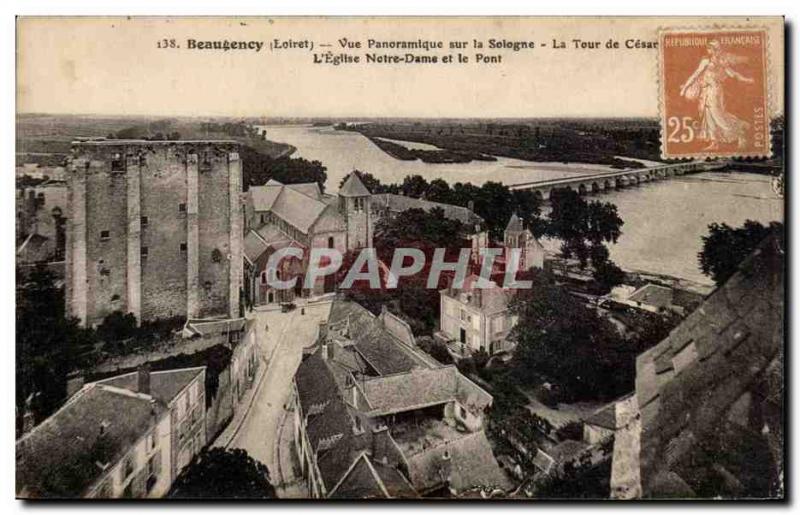 Old Postcard Beaugency Panoramic Sologne Tower Cesar L & # 39eglise Notre Dam...