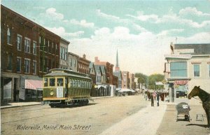 Maine Waterville Main Street Trolley Leighton Postcard 22-7612