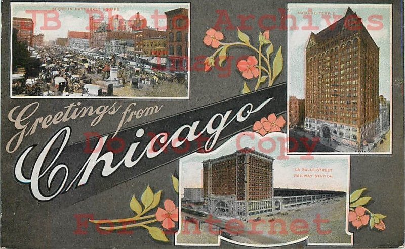 5 Postcards, Chicago Illinois, Haymarket Square Scenes
