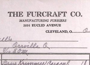 1937 THE FURCRAFT CO EUCLID AVE CLEVELAND OHIO BILLHEAD STATEMENT Z365