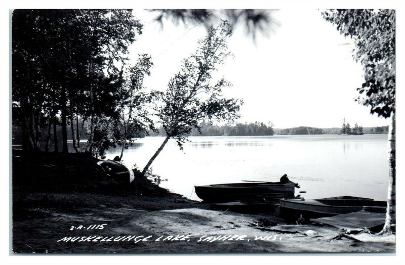 RPPC Muskellunge Lake, Sayner WI Real Photo Postcard *6N4