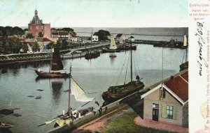 Netherlands Enkhuizen Haven van af het Station Vintage Postcard 04.20