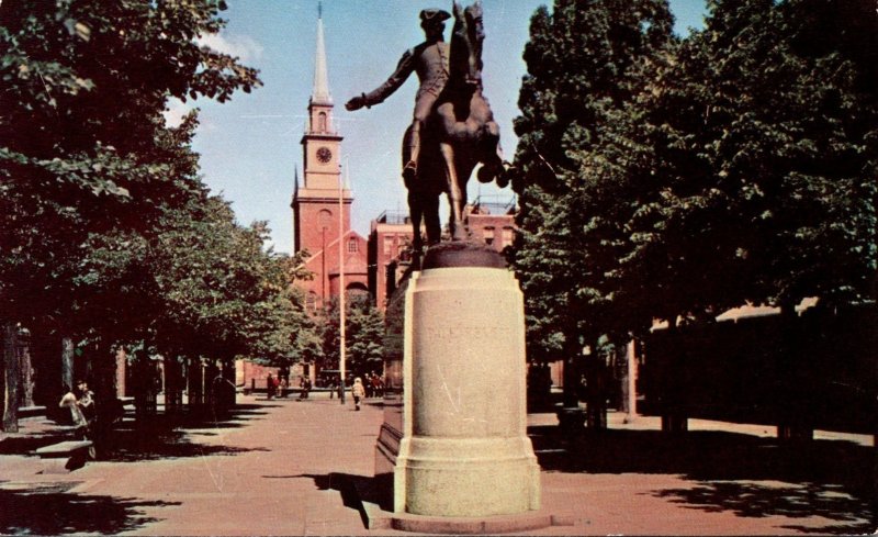 Massachusetts Boston Paul Revere Park Showing Old North Church & Paul Revere ...