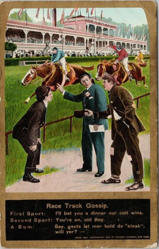 Race Track Gossip Horse Racing Eismann Theochrom Postcard E47