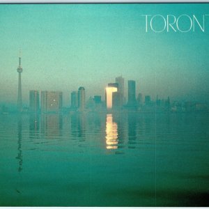 c1983 Toronto Canada Skyline CN Tower Lake Reflection Teal Dusk Chrome Lg PC M28