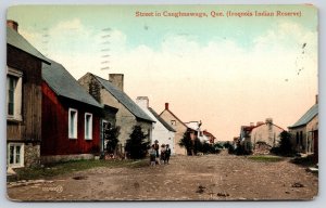 Caughnawaga Quebec Canada~Iroquois Indian Reserve~Kids in Street~1912 Postcard