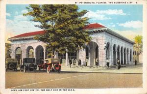 St. Petersburg Florida 1925 Postcard Open Air Post Office With Cars