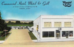 COMMERCIAL HOTEL Motel & Grill - Vernal, Utah Roadside c1940s Vintage Postcard