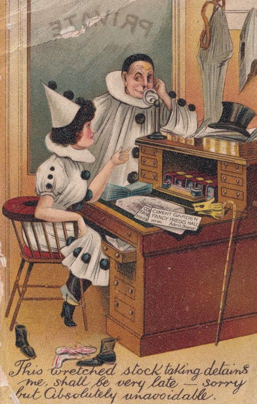 Stockbrokers On Telephone Clown Fancy Dress Comic Old Postcard