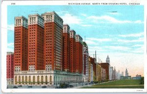 Michigan Avenue North from Stevens Hotel Chicago Illinois Postcard Posted 1947