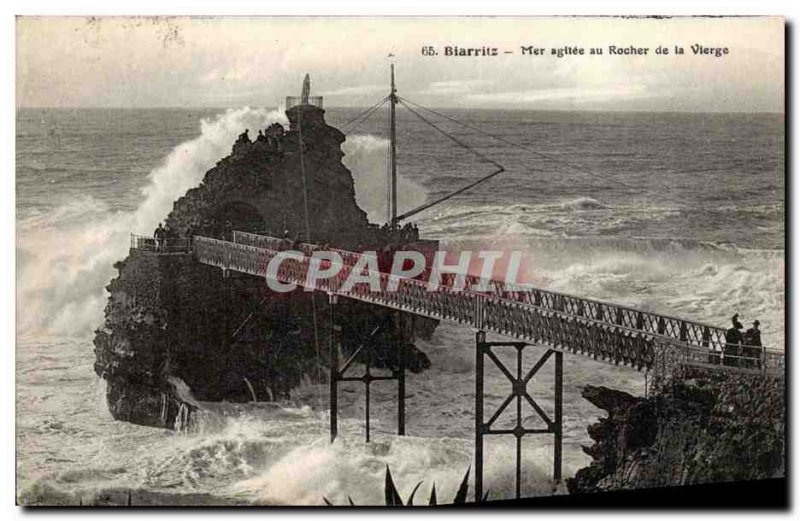 Old Postcard Biarritz rough sea the rock of the Virgin