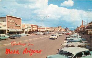 1950's MESA ARIZONA Automobiles Looking East Main St postcard PETLEY 7262