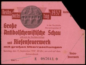 3rd Reich Germany 1937 Reichsparteitag Anti-Communist Show Fireworks Ticke 94799