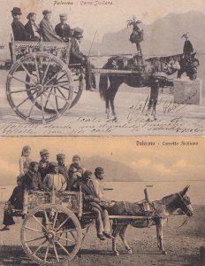 Palermo Carretto Siciliano 2x Antique Italian Donkey Cart Postcard s