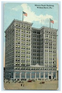 1914 Miners Bank Building Street View Cars Wilkes Barre Pennsylvania PA Postcard 