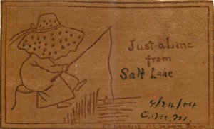 1904 Salt Lake City Utah Leather Sun Bonnet girl fishing Postcard 25-11200