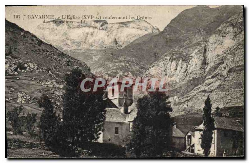 Old Postcard Gavarnie the church XVI containing the Granes Templar