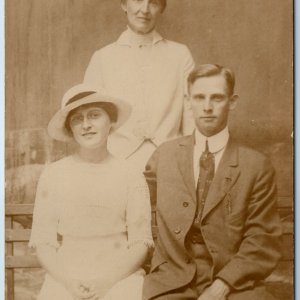 1915 At The Lake Family Portrait RPPC A Man Woman and Lady Girl Boy Photo A212