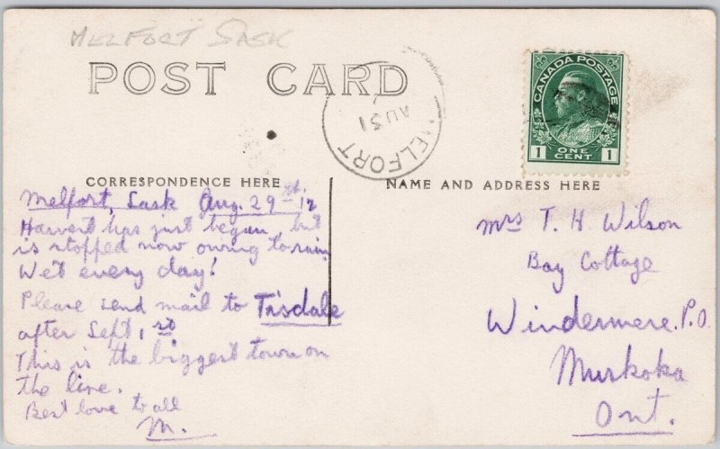 Melfort Saskatchewan SK Sask Canada 1912 RPPC Postcard H68
