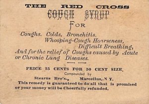 Approx. Size: 2.25 x 3.5 Red Cross cough syrup, B. N. Dyer  Late 1800's Trade...