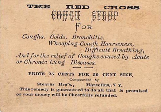 Approx. Size: 2.25 x 3.5 Red Cross cough syrup, B. N. Dyer  Late 1800's Trade...