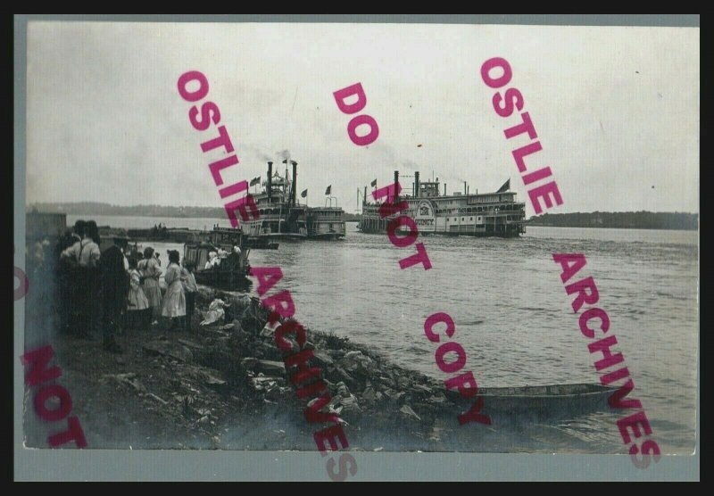 Clinton IOWA RPPC c1910 STEAMBOAT Steamers QUINCY Mississippi River HOUSEBOAT