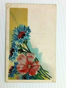 Vintage Postcard 1909 Blue and Pink Floral Flowers Embossed