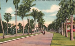 Vintage Postcard Lake Trail Pedestrian Bicycles Wheelchairs Palm Beach Florida