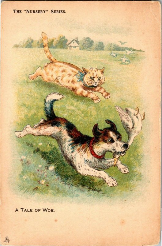 Tucks 6721, The Nursery Series Louis Wain A Tale of Woe Vintage Postcard A68 