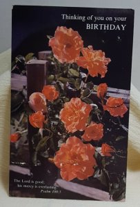 Birthday Card Red Flowers Vintage Postcard